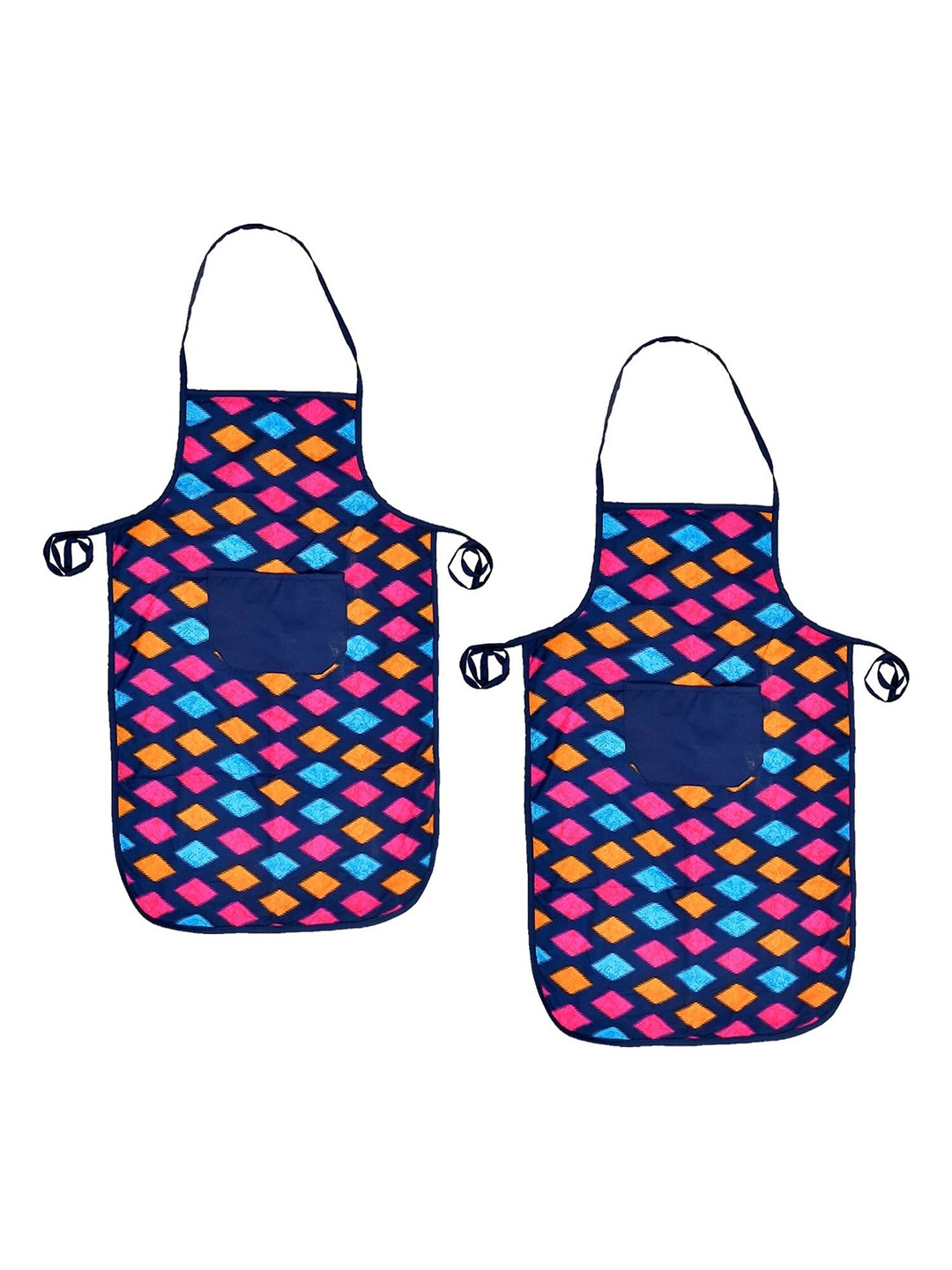 

Kuber Industries Unisex Blue & Pink 2 Pieces Geometric Printed Cotton Aprons
