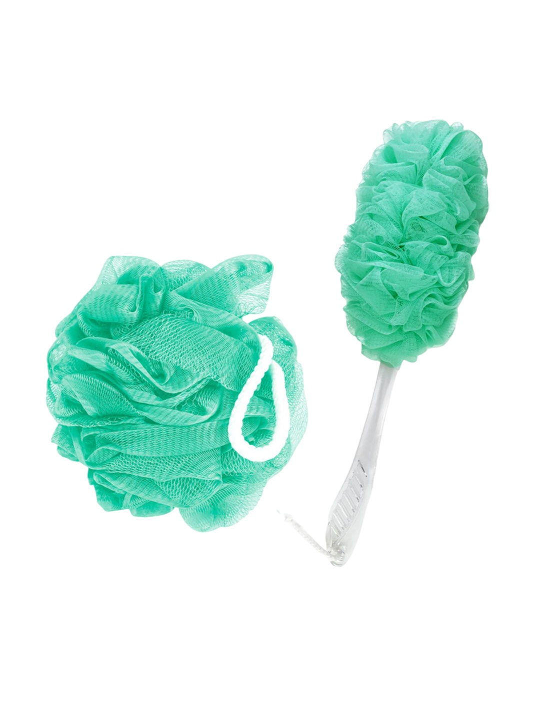 

CareDone Set of 2 Soft Round Loofah and Long Loofah With Handle, Green