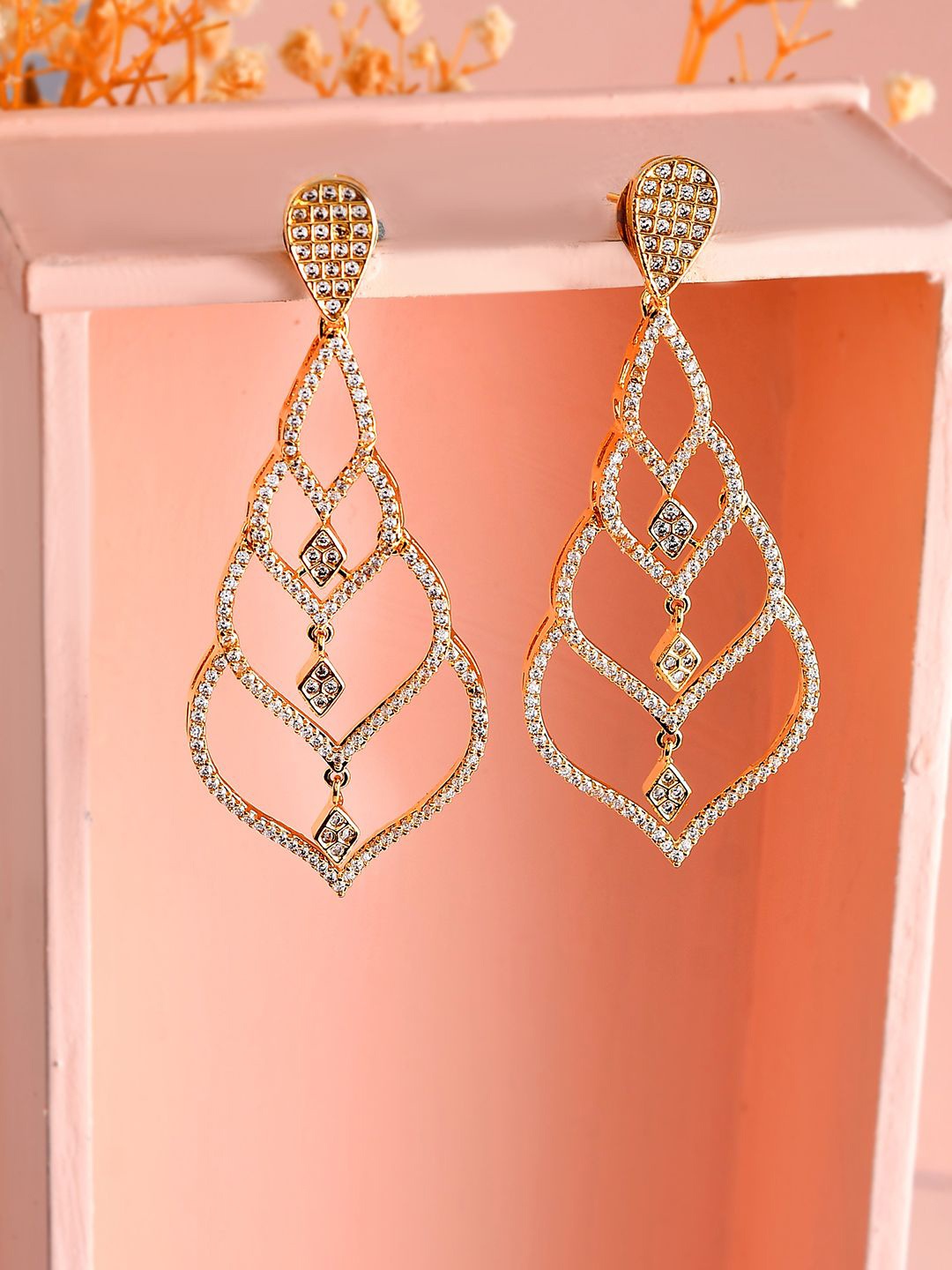 

Voylla Gold Plated American Diamond Contemporary Drop Earrings