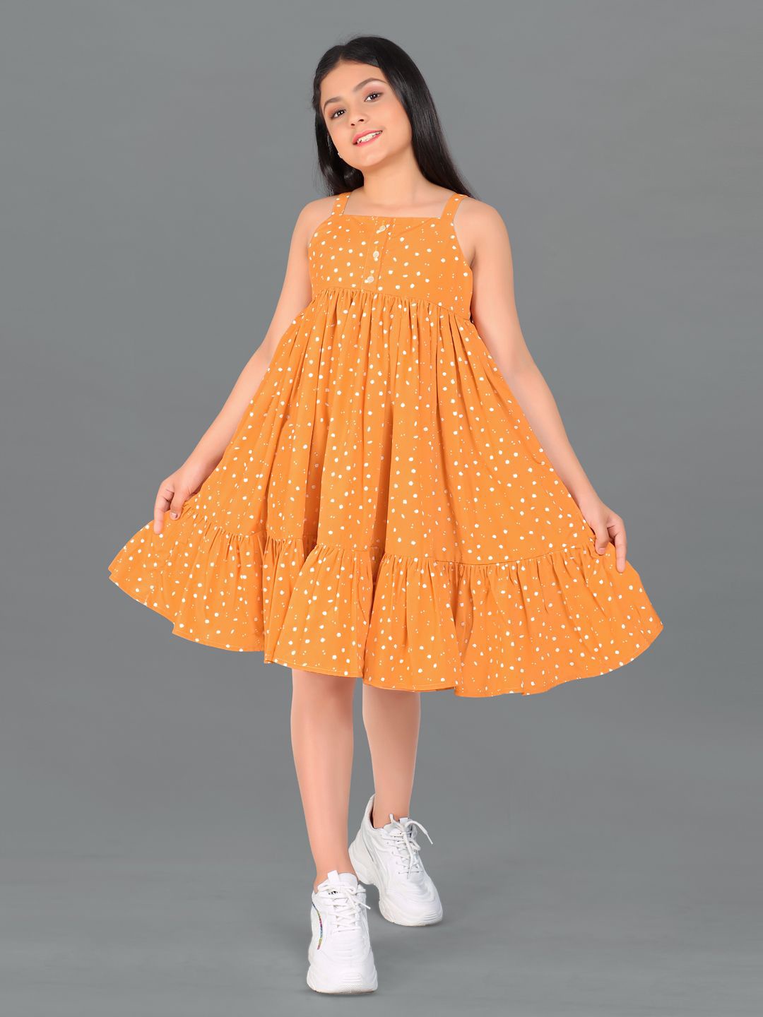 

BAESD Girls Printed Crepe Empire Dress, Orange