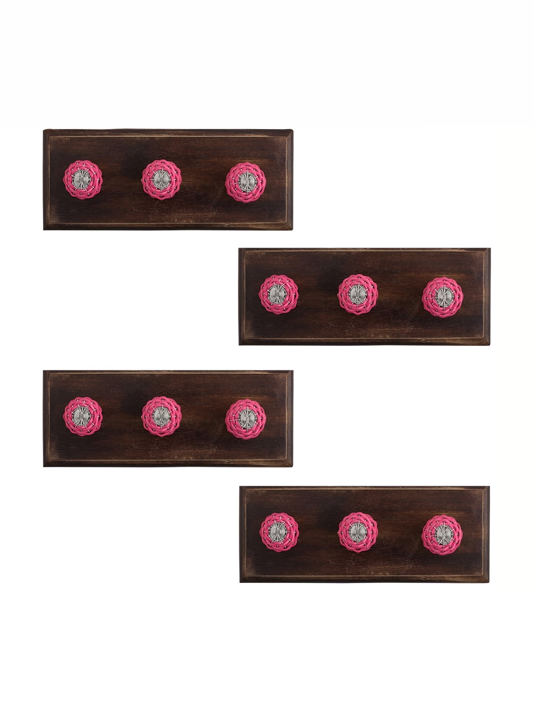 

Indianshelf Set Of 4 Pink & Brown Textured Wooden Hooks