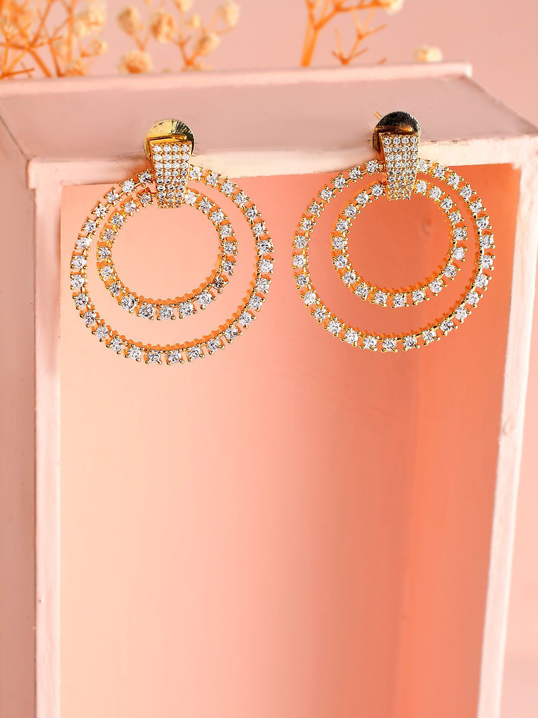 

Voylla Gold-Plated American Diamond Sparkling Elegance Elegant Spirals Drop Earrings