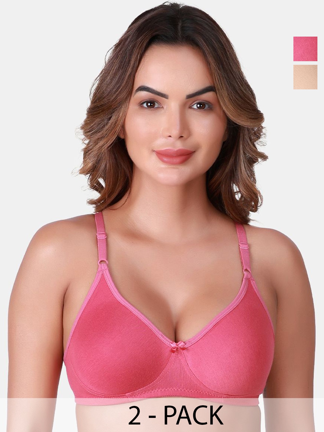 

SKDREAMS Pack Of 2 Full Coverage Seamless Non Padded T-Shirt Bra, Beige