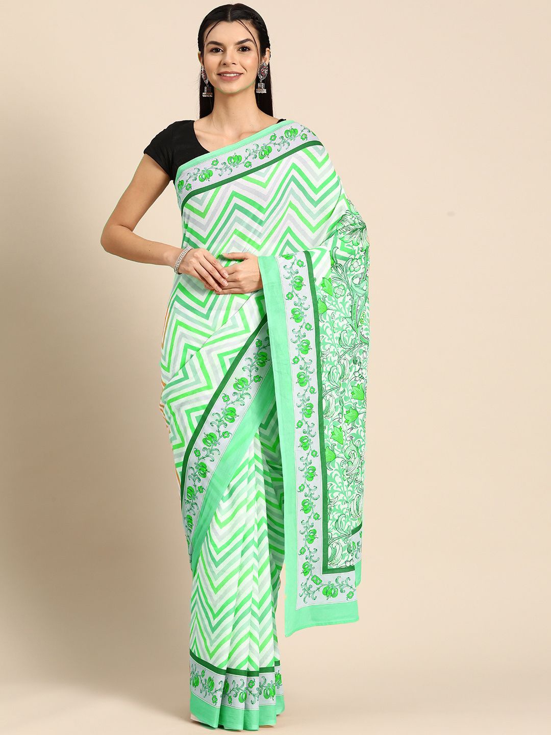 

BUTA BUTI Pure Cotton Saree, Green