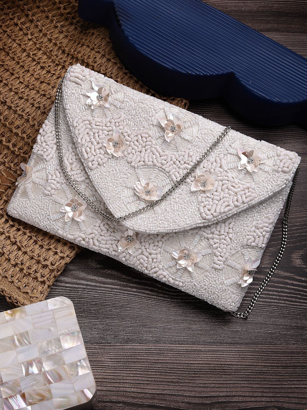 

Anekaant Boho Floral Embellished Cotton Canvas Sling Bag, White