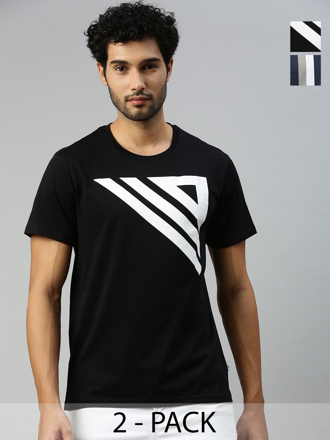 

Ramraj Men Pack Of 2 Striped Round Neck Cotton T-Shirts, Black