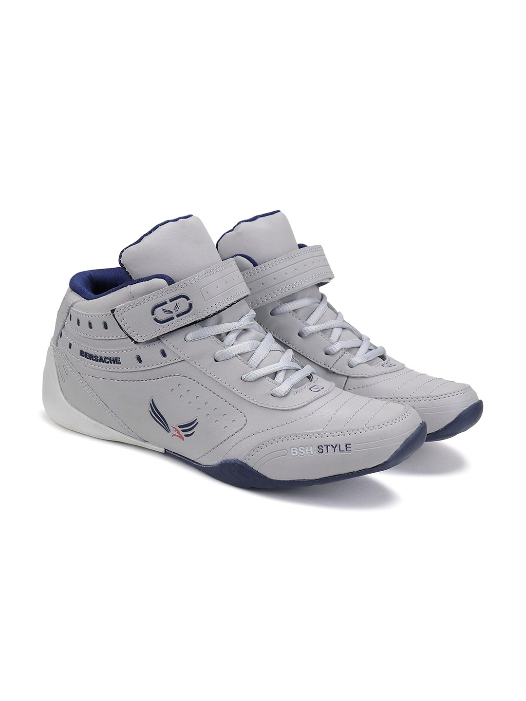 

BERSACHE Men Leather Round Toe Sneakers, Grey
