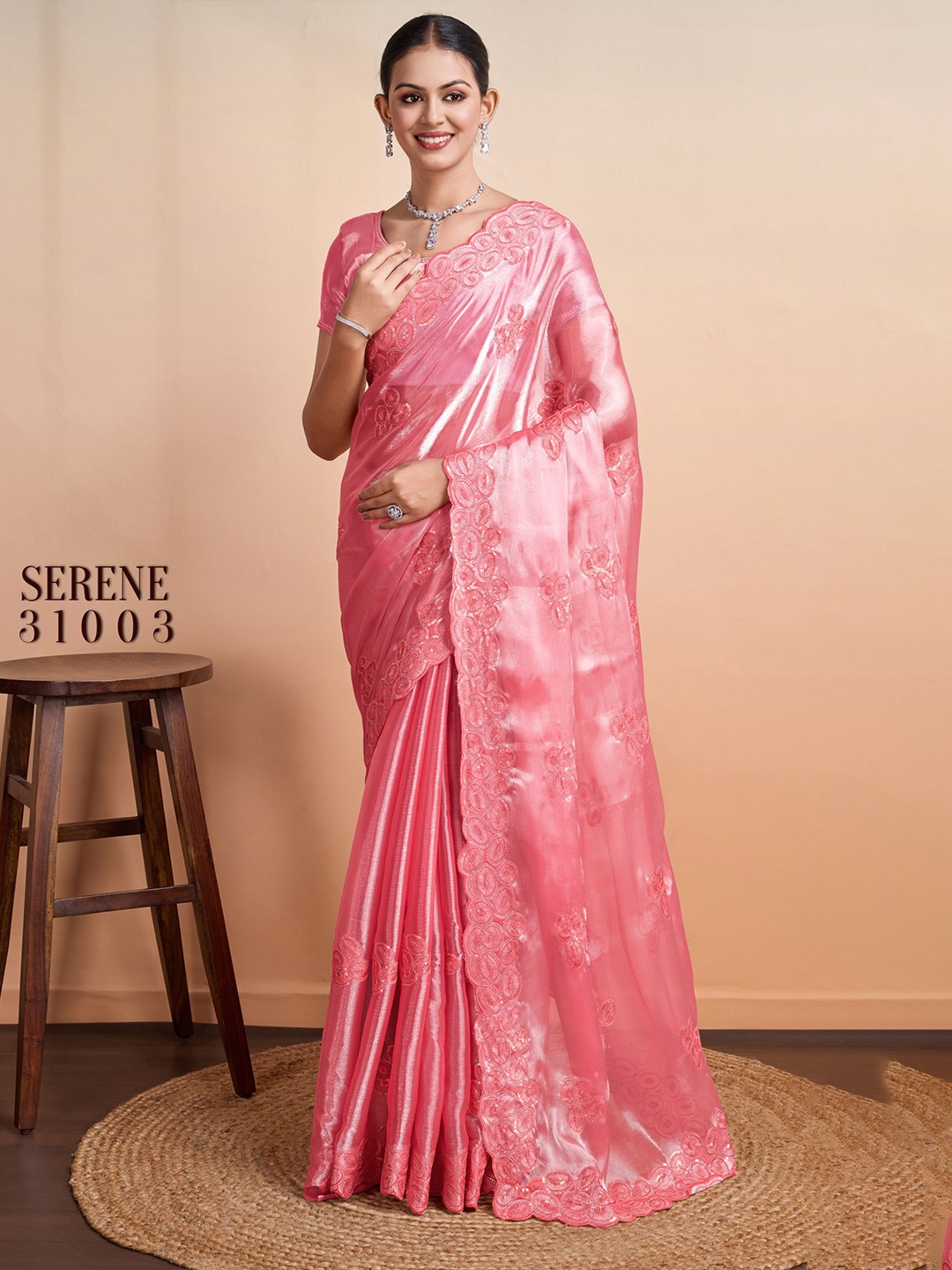 

KIMISHA Sequinned Organza Saree, Pink
