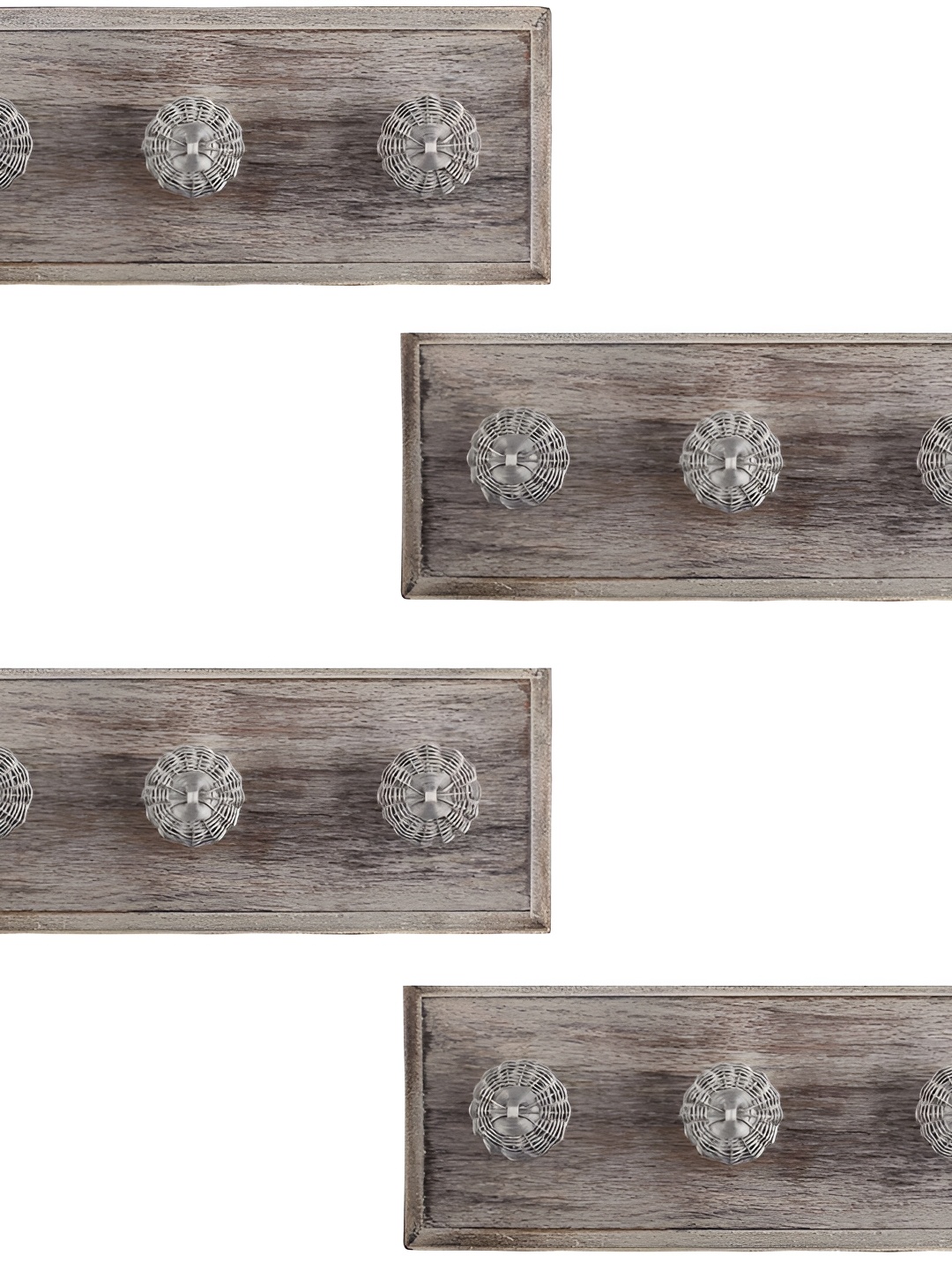 

Indianshelf 4 Pcs Brown Textured Wooden Wall Hooks Key Holder, Silver
