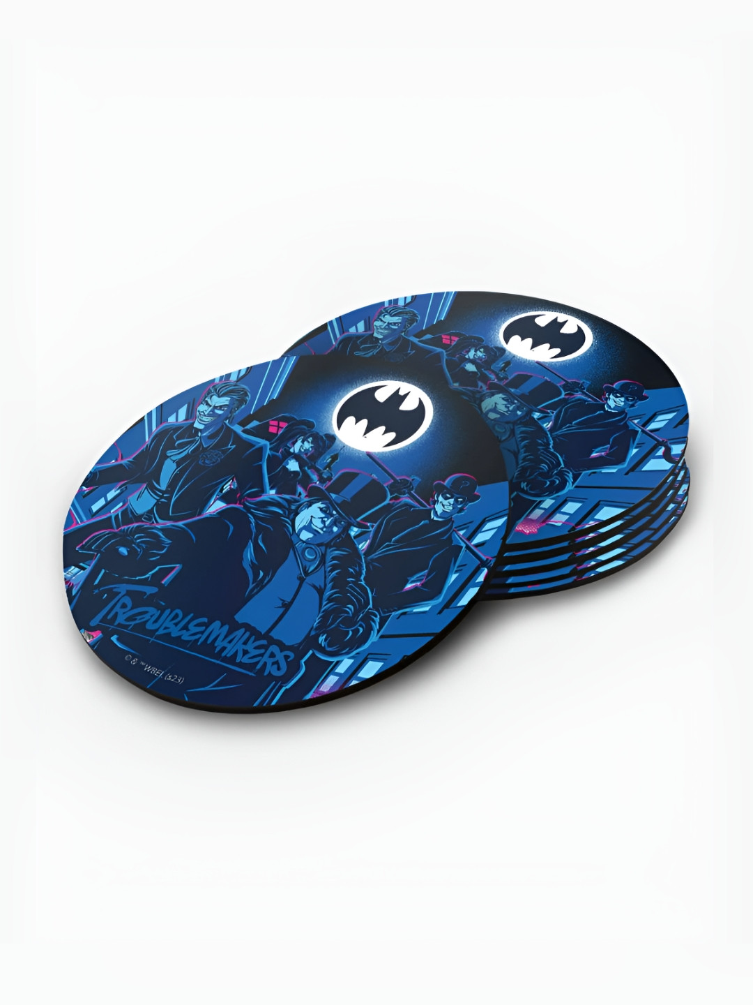 

macmerise Blue & White 6 Pieces Round Wood Coasters