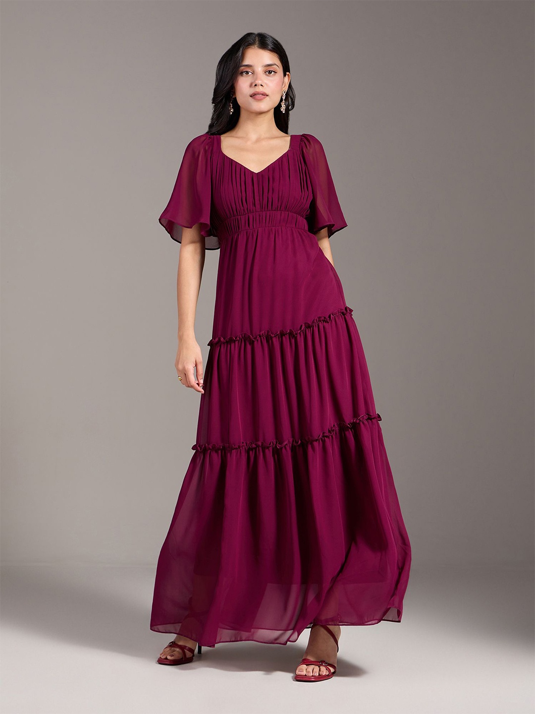 

20Dresses Women Flared Sleeve Maxi A Line Dress, Red