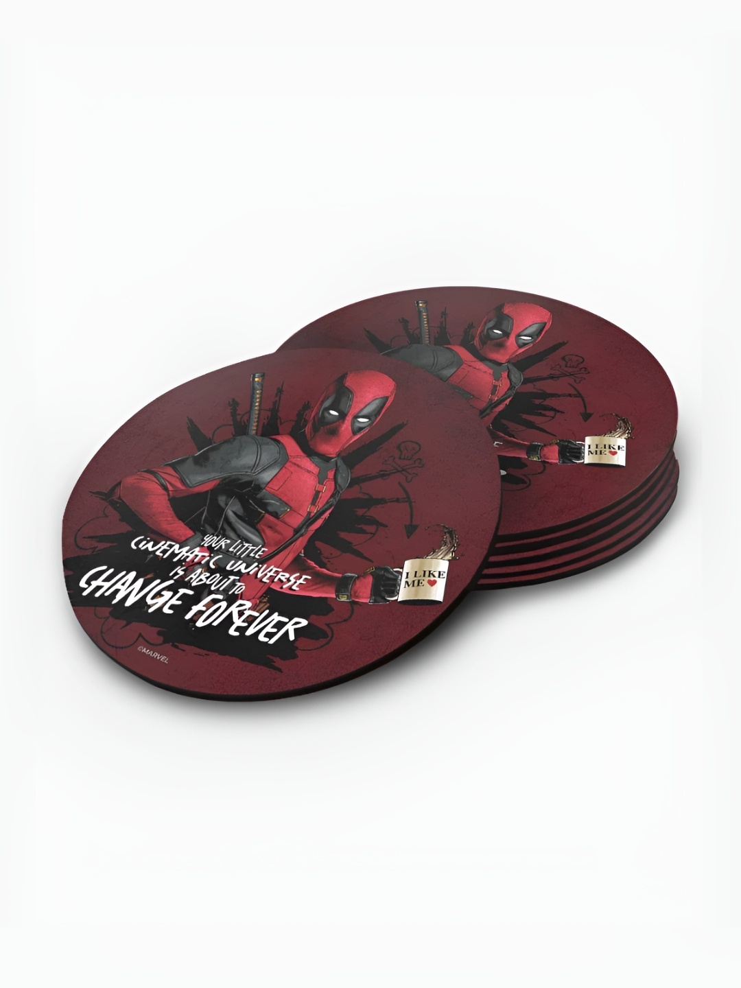 

macmerise Maroon & Red 6 Pieces Printed Wooden Circular Coasters