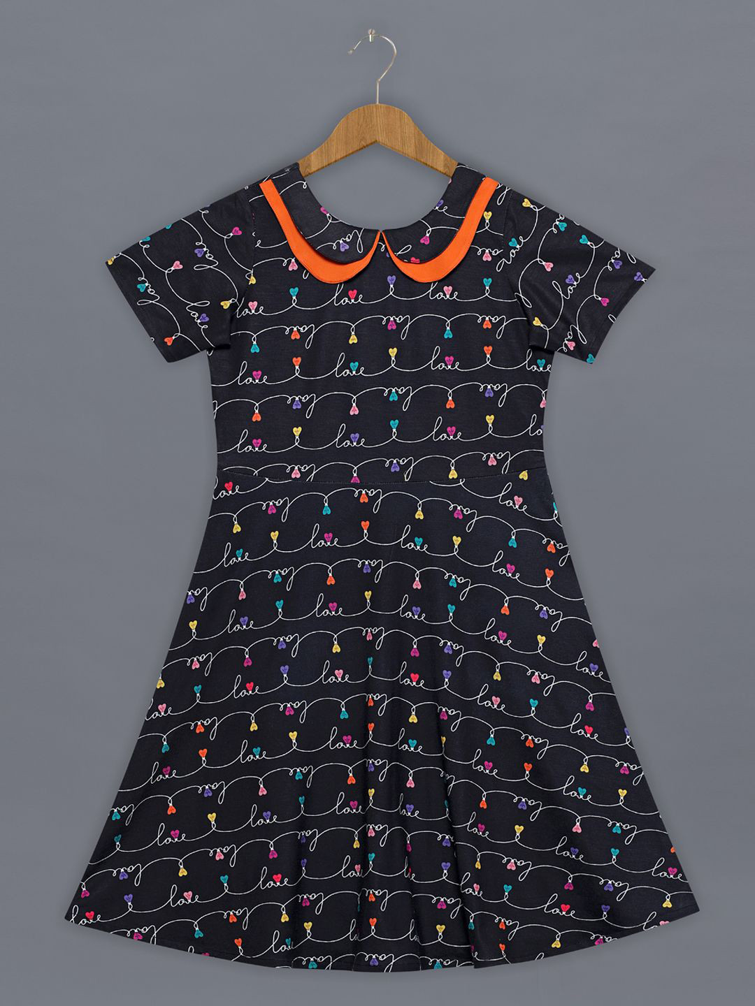 

BAESD Girls Printed Peter Pan Collar Fit & Flare Dress, Black