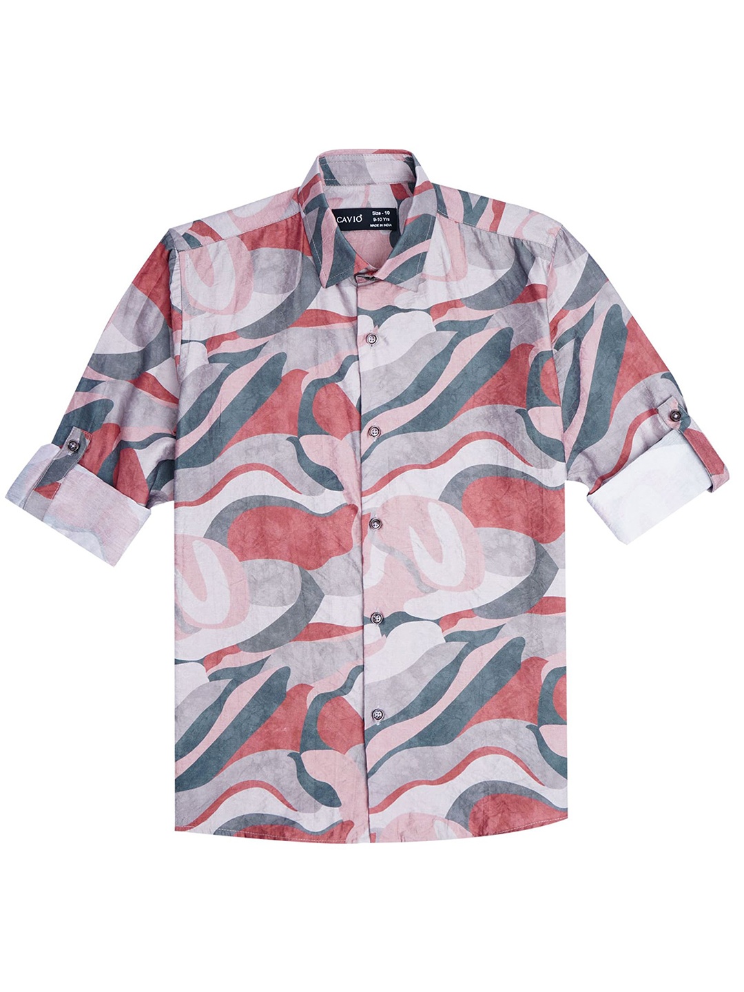 

CAVIO Boys Comfort Abstract Printed Spread Collar Pure Cotton Casual Shirt, Rust