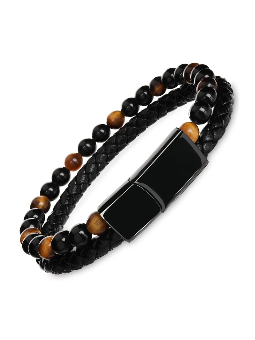 

KRENOZ Men Leather Tribal Wrap Wristband Beaded Wraparound Bracelet, Black