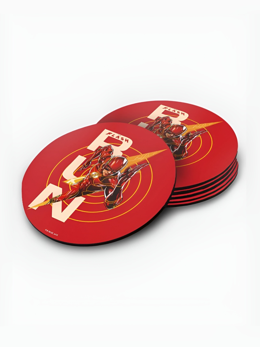 

macmerise Red & Yellow 6 Pieces Printed Wooden Coasters