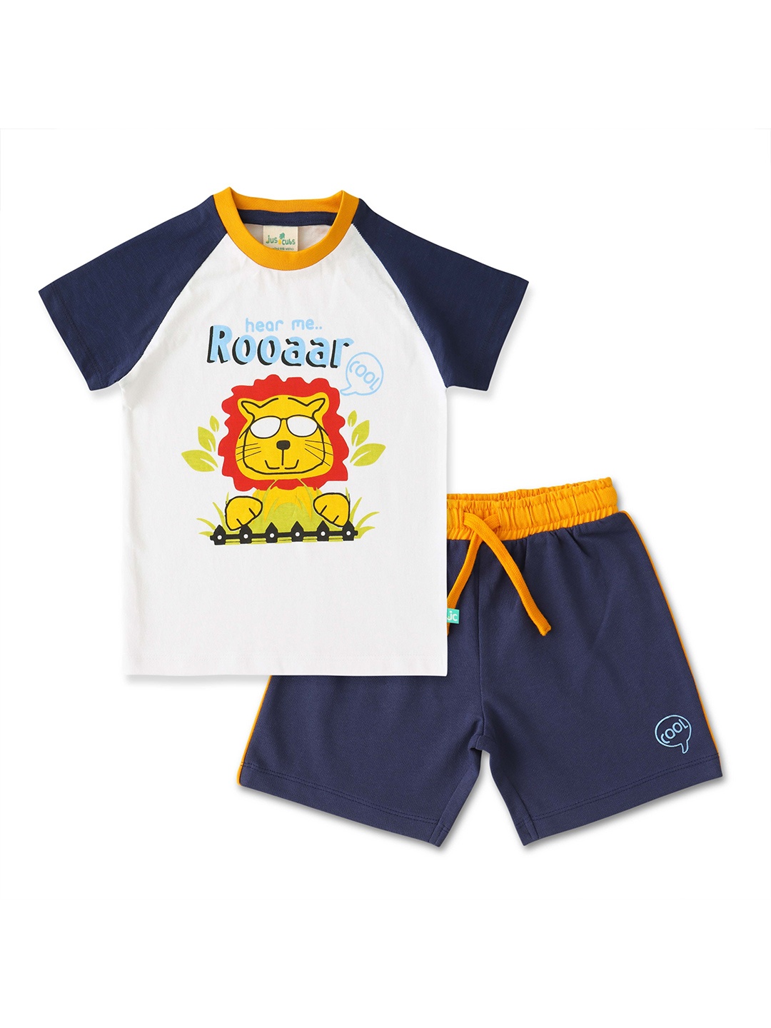 

JusCubs Boys Graphic Printed Pure Cotton T-shirt With Trousers, Navy blue