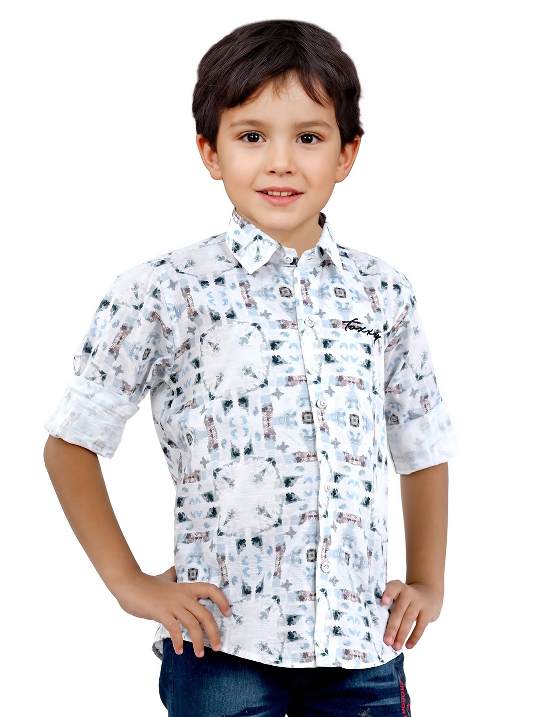 

BAESD Boys Spread Collar Abstract Printed Cotton Casual Shirt, White