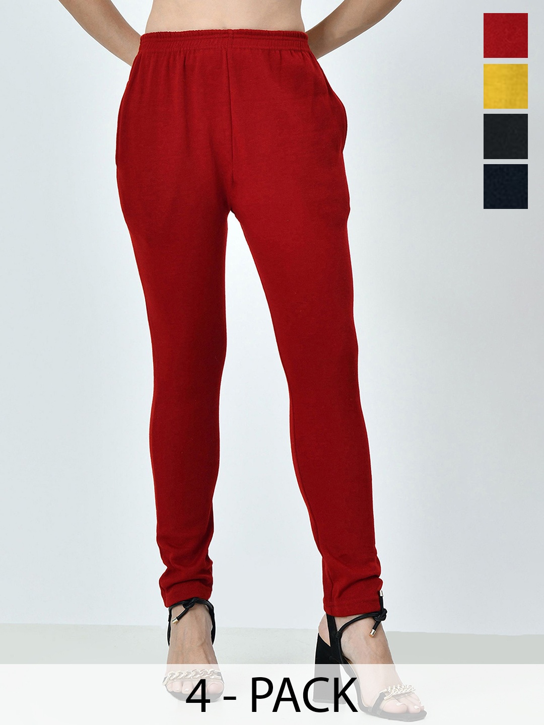 

BAESD Pack Of 4 Ankle Length Leggings, Red