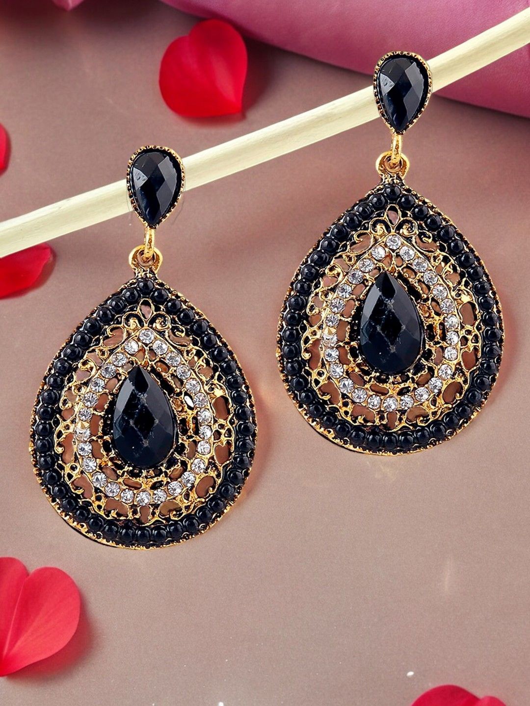 

Anouk Teardrop Shaped Crystals Drop Earrings, Black