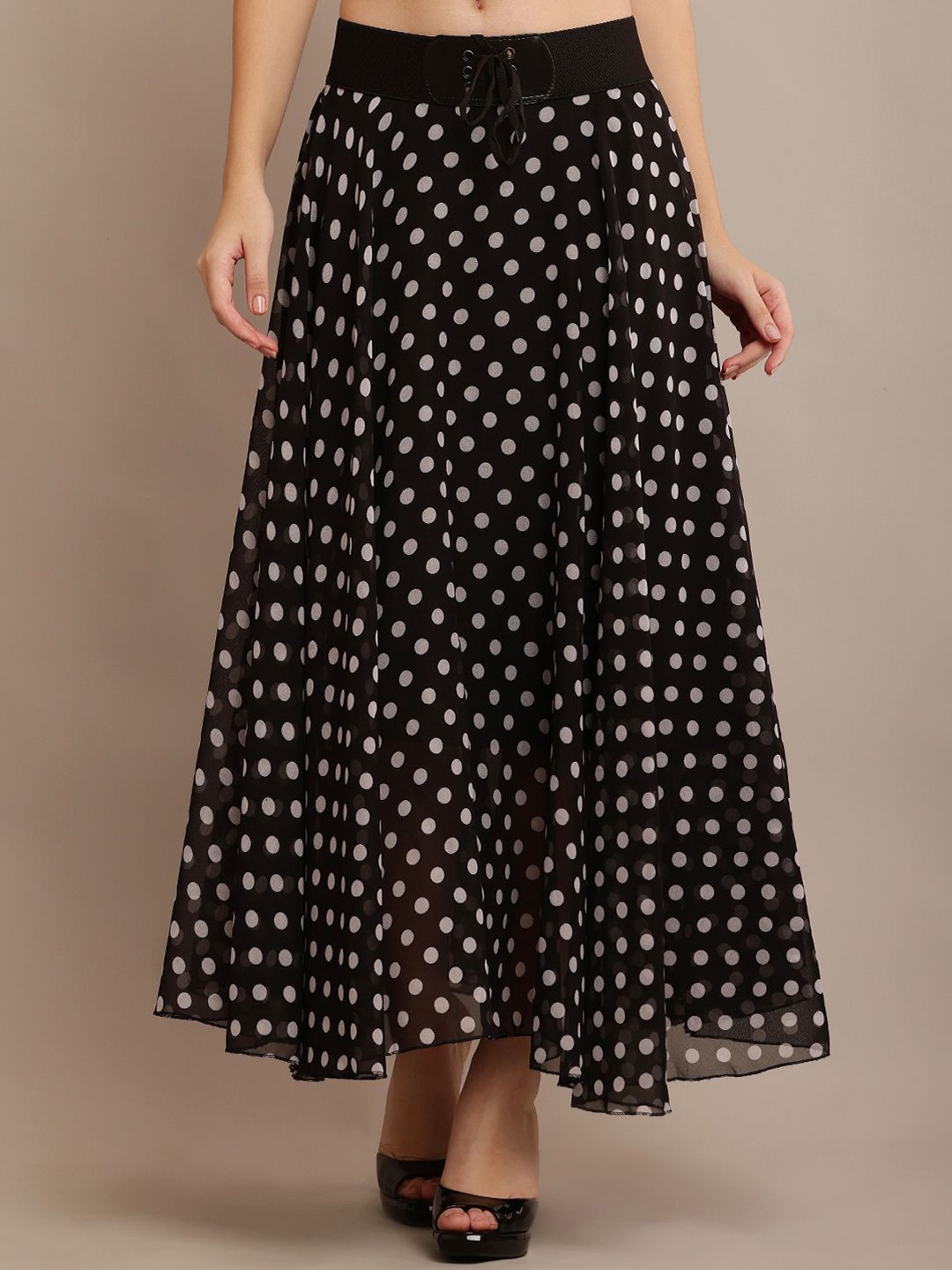 

Raabta Fashion Polka Dot Flared Maxi Skirts, Black