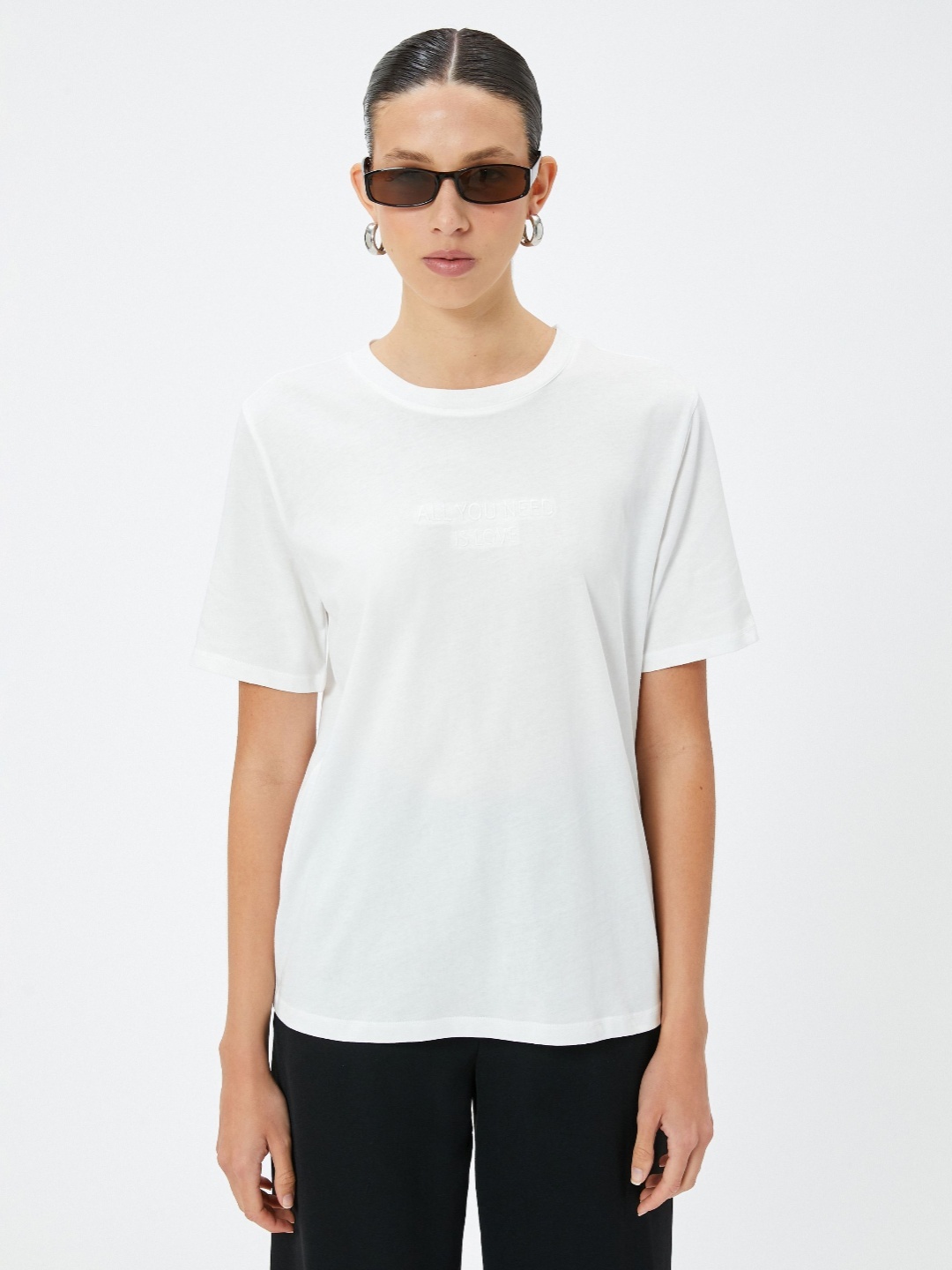 

Koton Women Graphic Printed Round Neck Cotton T-Shirt, White