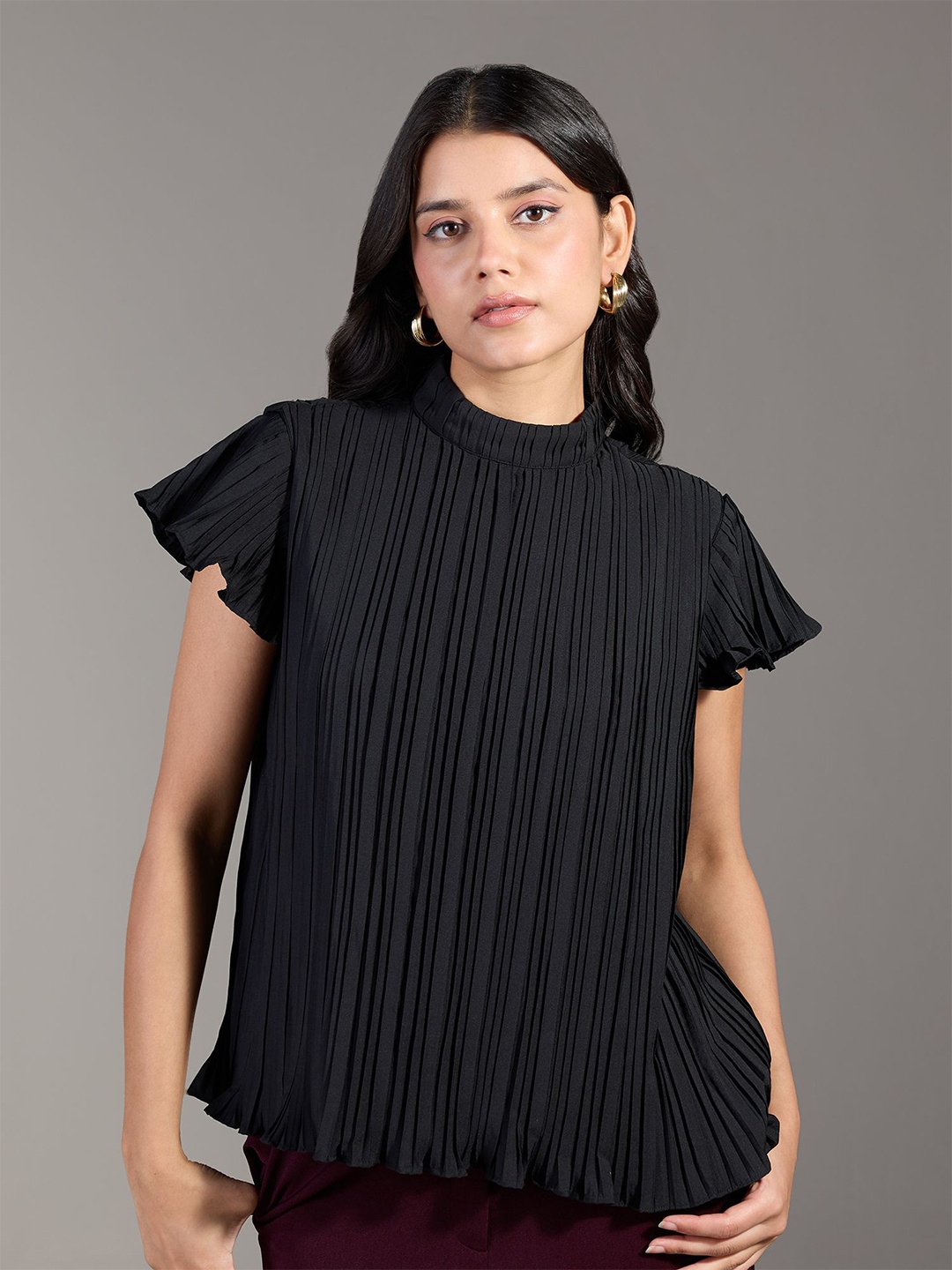 

20Dresses Women Self Design High Neck Top, Black