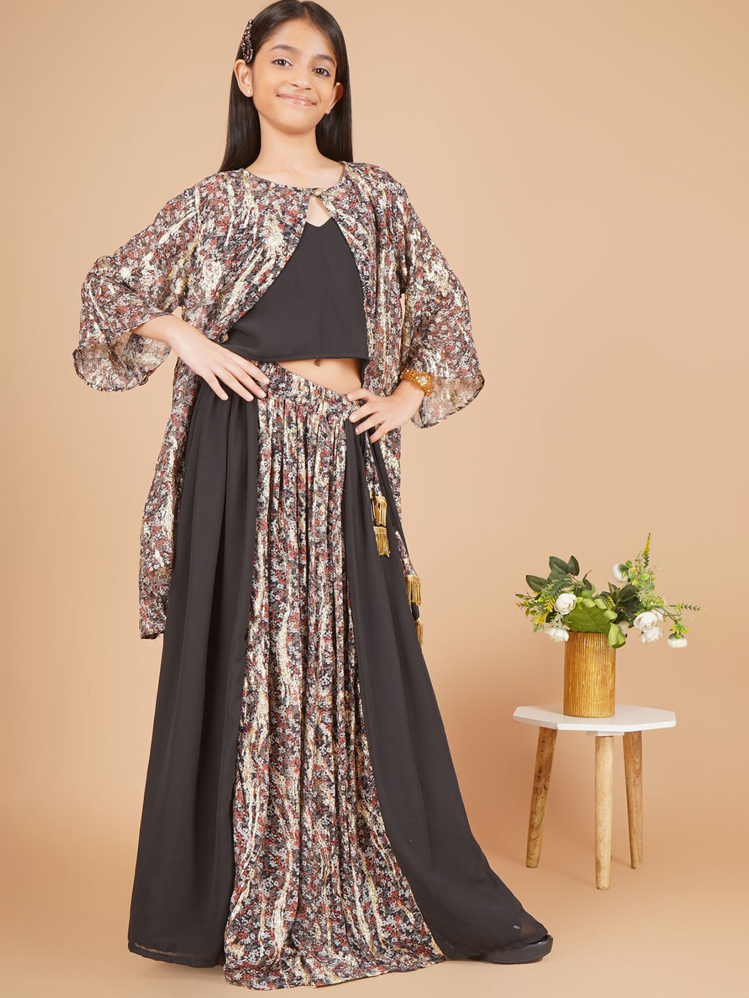 

Unique Designers Girls Sweetheart Neck Silk Georgette Ready to Wear Lehenga & Choli, Black