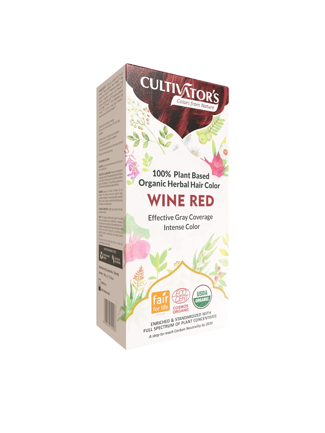 

Cultivators Plant Based Organic Herbal Hair Color for Grey Coverage 100g - Wine Red