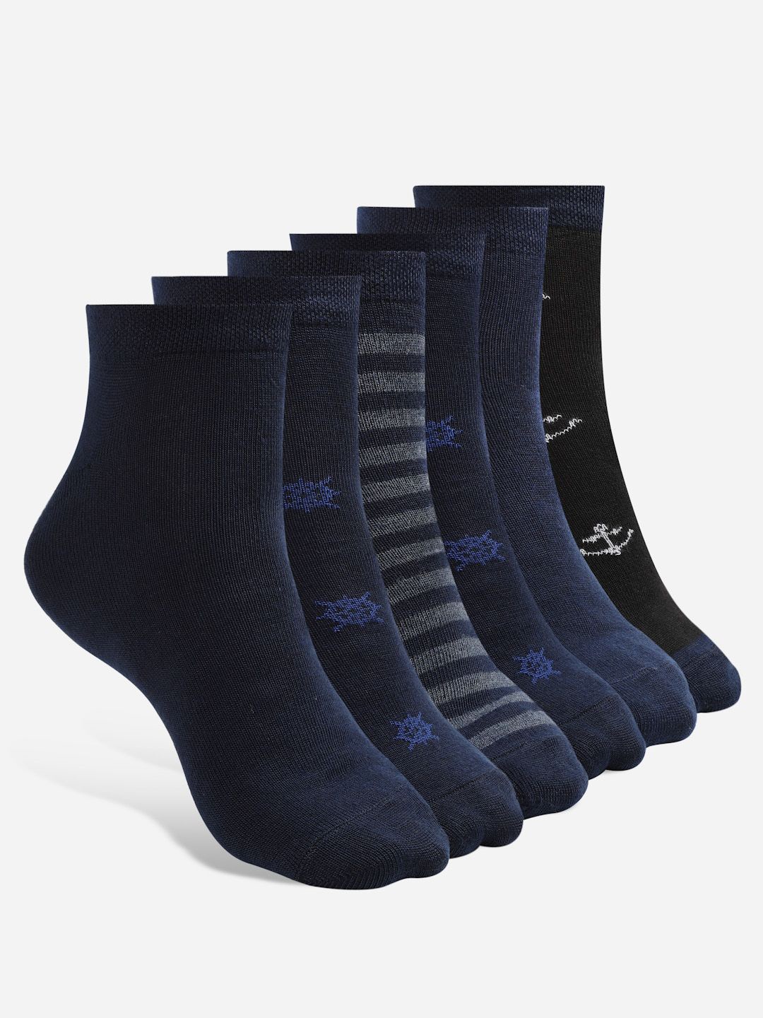 

Texlon Men Pack Of 6 Printed Ankle-Length Socks, Blue