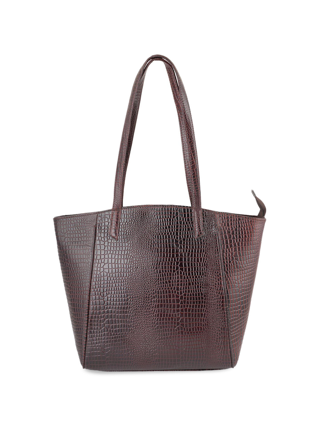 

Style Shoes Animal Textured Leather Oversized Shopper Tote Bag with Cut Work, Burgundy