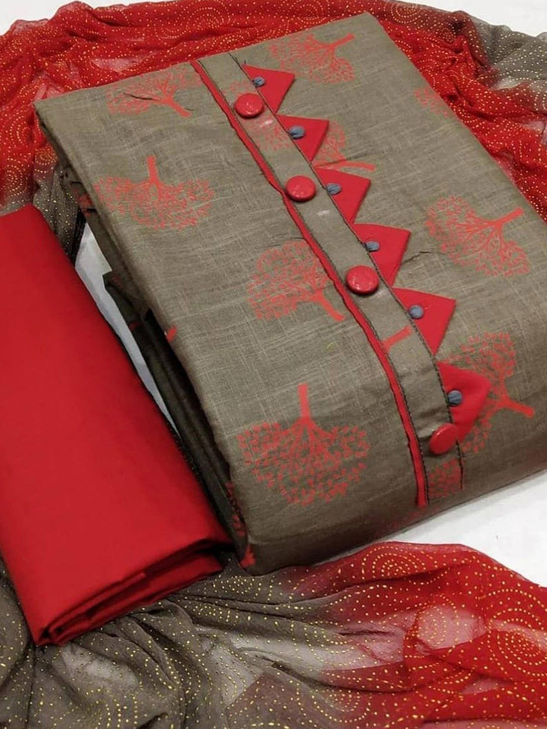 

Peachmode Floral Printed Unstitched Dress Material, Grey