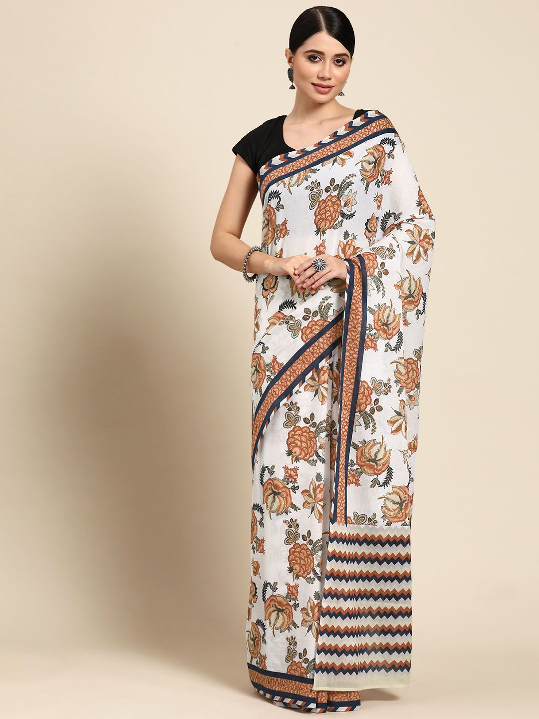 

BUTA BUTI Floral Pure Cotton Saree, Orange