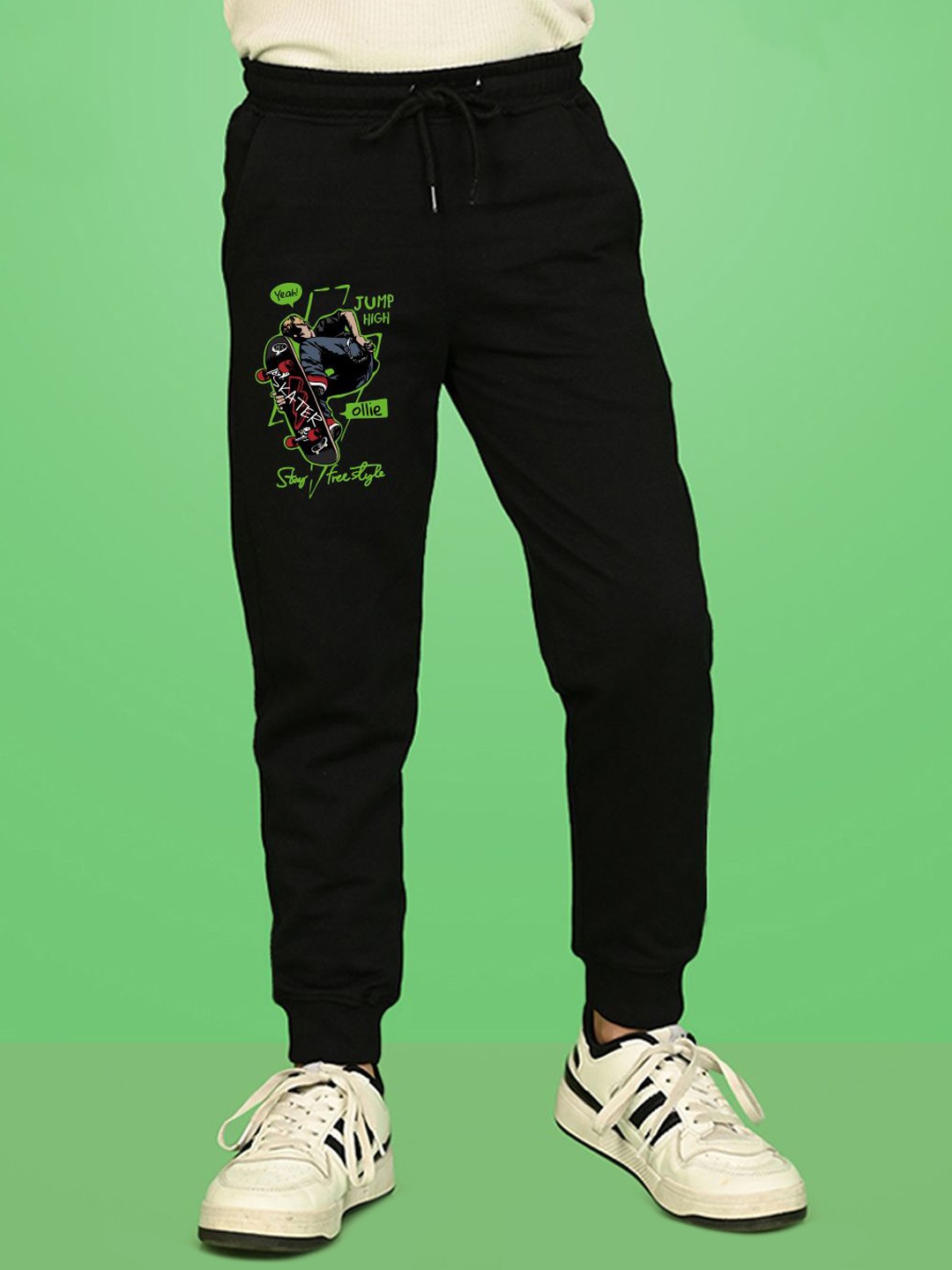 

NUSYL Boys Graphic Cotton Joggers, Black