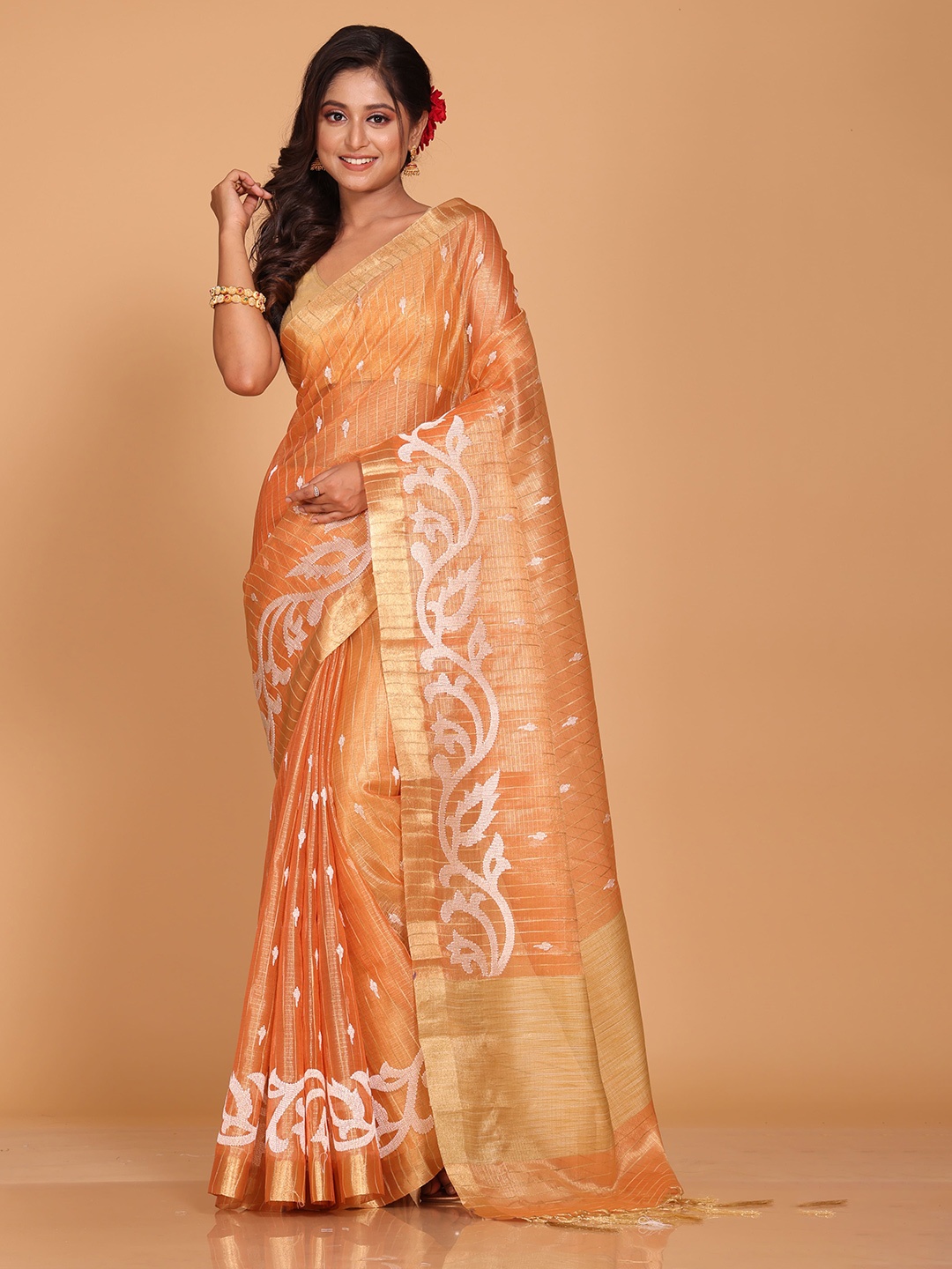 

Morchari Striped Zari Tissue Saree, Orange