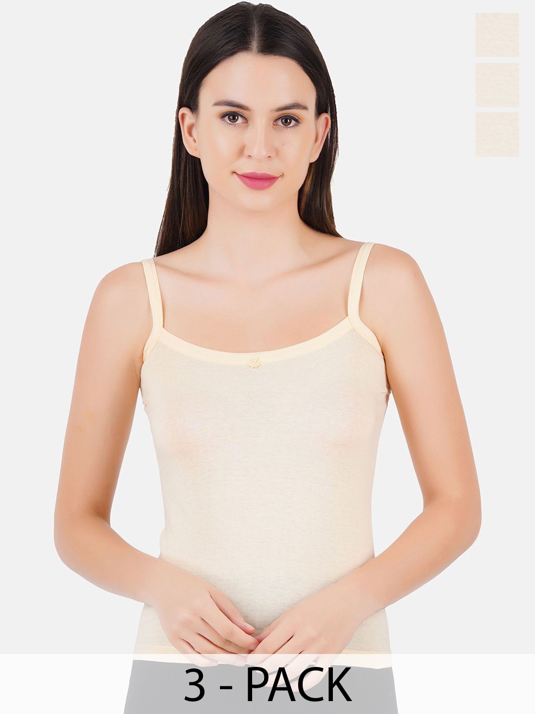 

Ramraj Pack Of 3 Pure Cotton Non-Padded Camisoles, Beige
