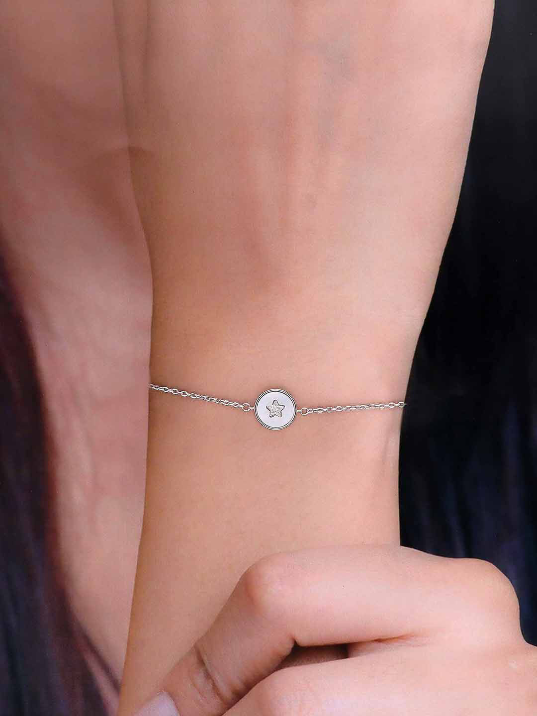 

KAI JEWEL Rhodium Plated 92.5 Sterling Silver Cubic Zirconia Charm Bracelet