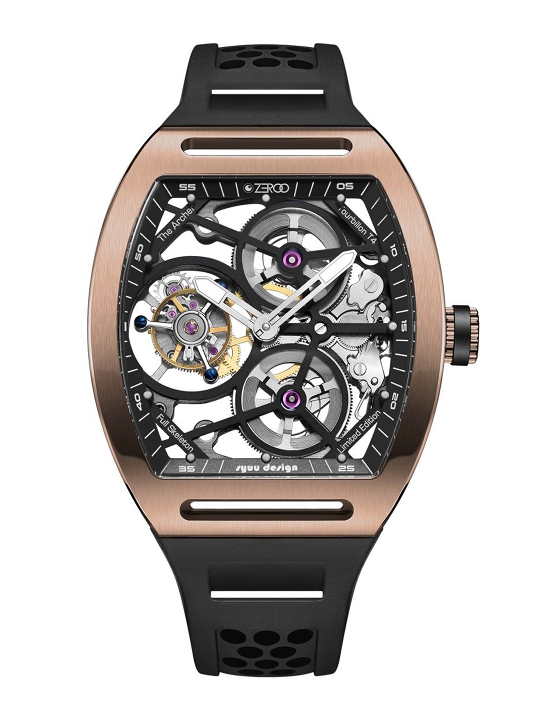 

ZEROO Unisex Skeleton Dial & Leather Bracelet Style Straps Analogue Watch ZT004RBK, Black