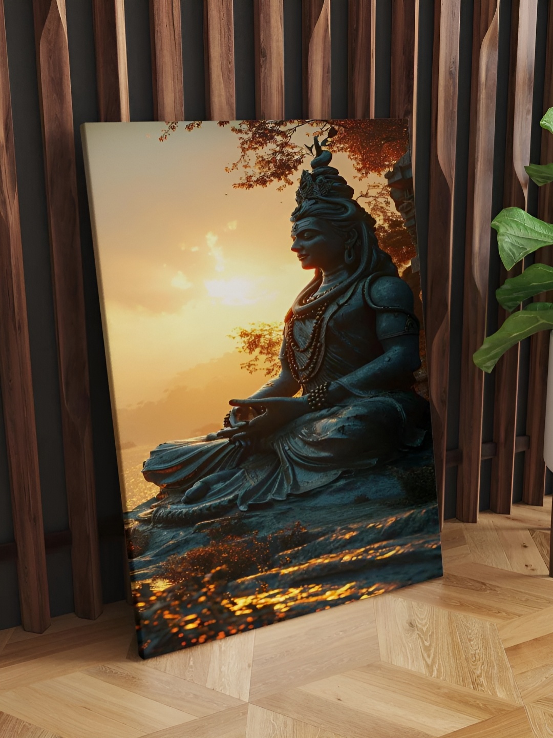 

CLAWCRAFTS Blue & Yellow Wooden Religious Wall Paintings