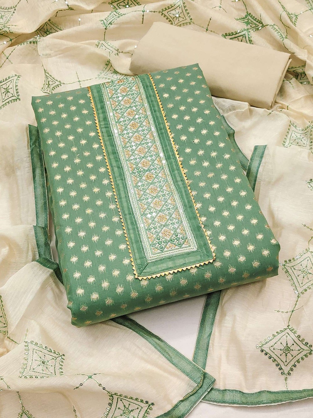 

Peachmode Unstitched Dress Material, Green