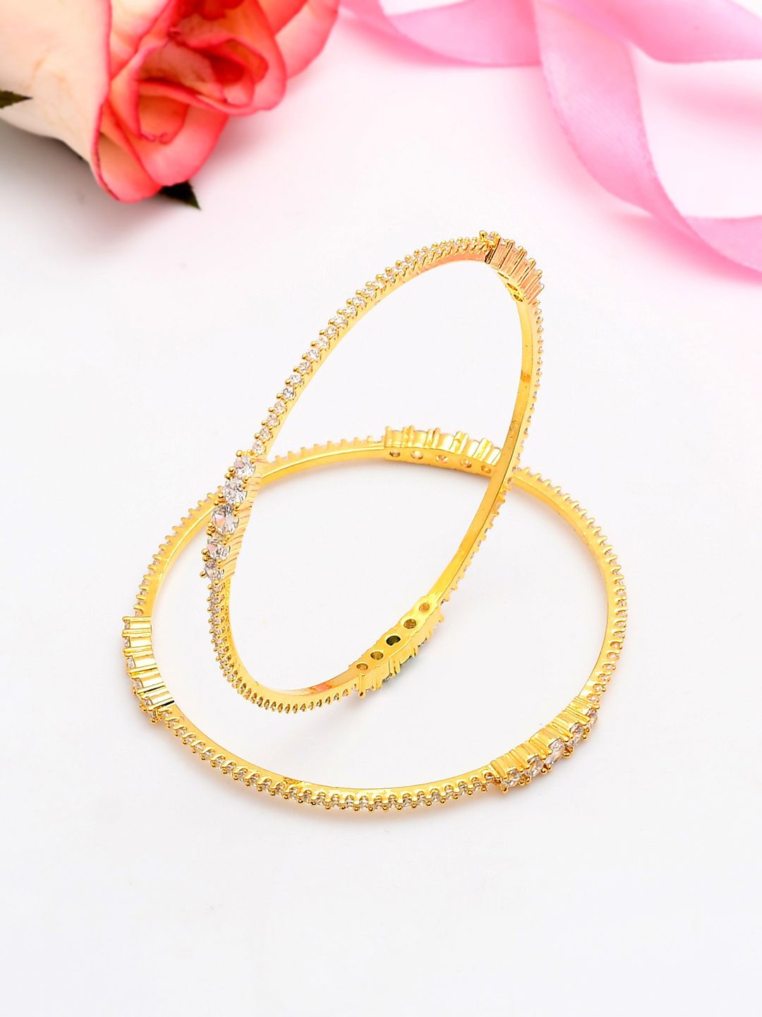 

Voylla Set Of 2 Gold-Plated American Diamond Stone-Studded Bangles