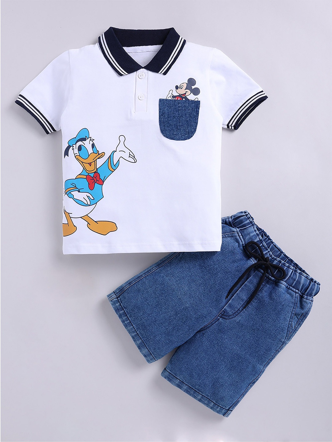 

LITTLE NINJA Boys Printed Pure Cotton T-shirt with Shorts, Blue
