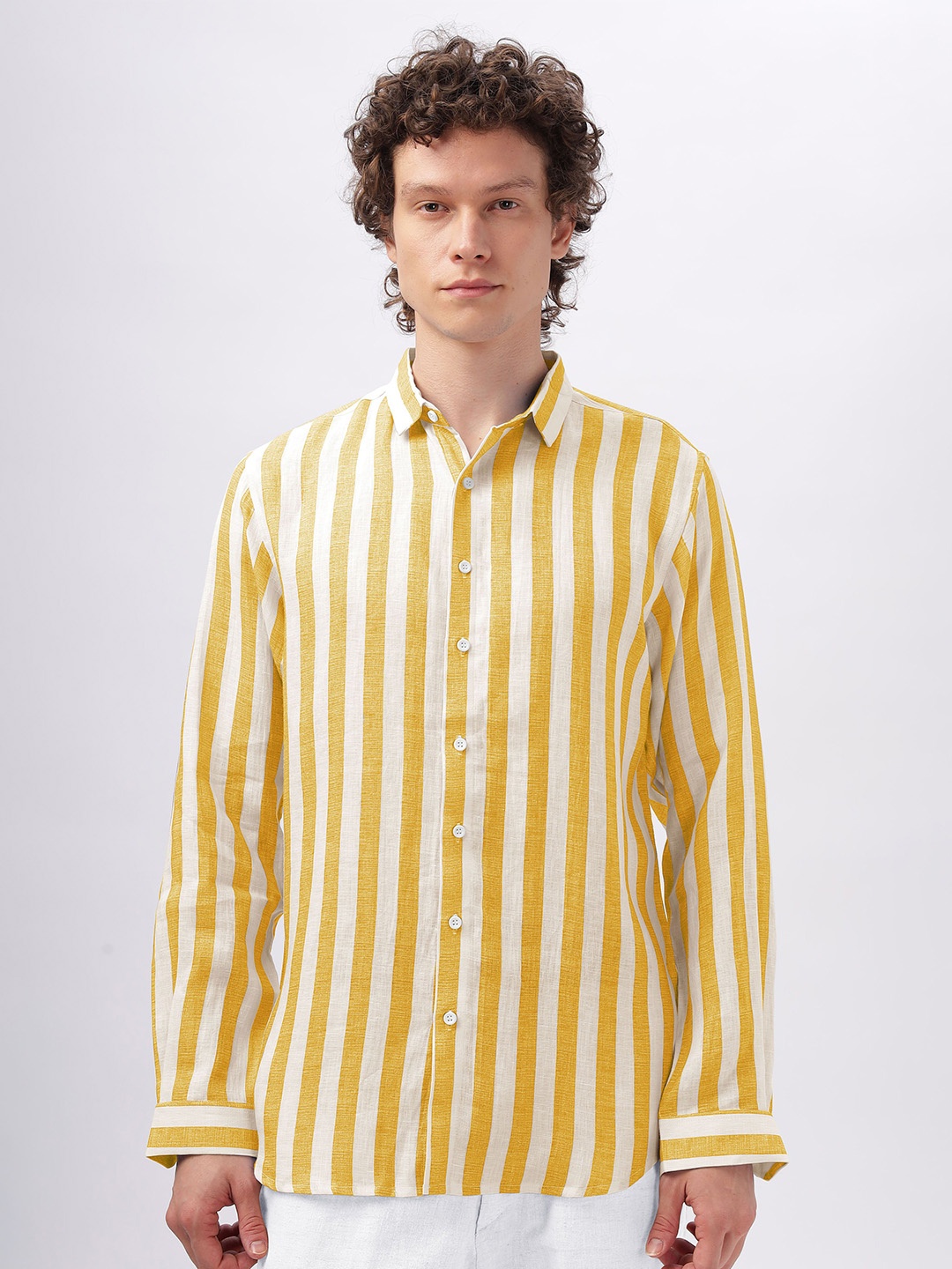 

HAMPTONS Cotton Linen Stripe Casual Shirt, Yellow