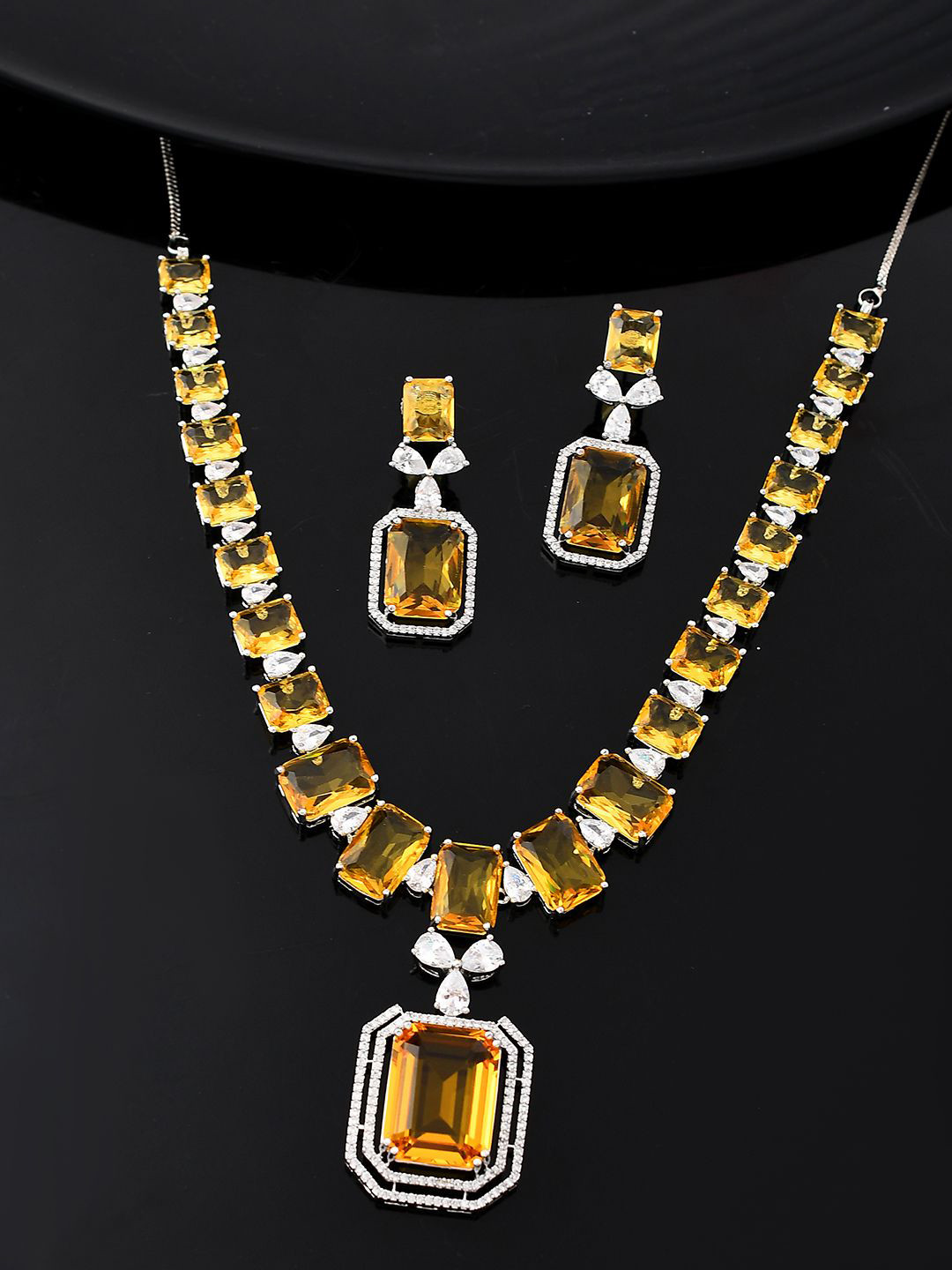

Voylla Rhodium-Plated American Diamond Stone Studded Jewellery Set, Silver