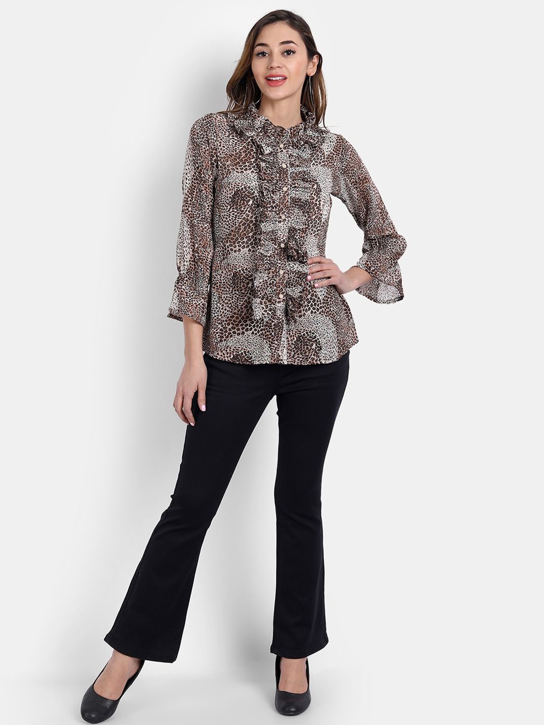 

all about you Women Animal Printed Round Neck Top, Brown