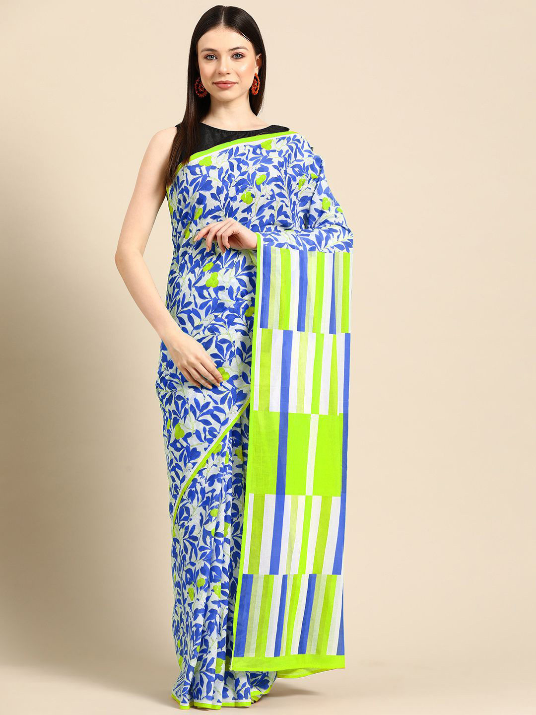 

BUTA BUTI Floral Pure Cotton Saree, Green