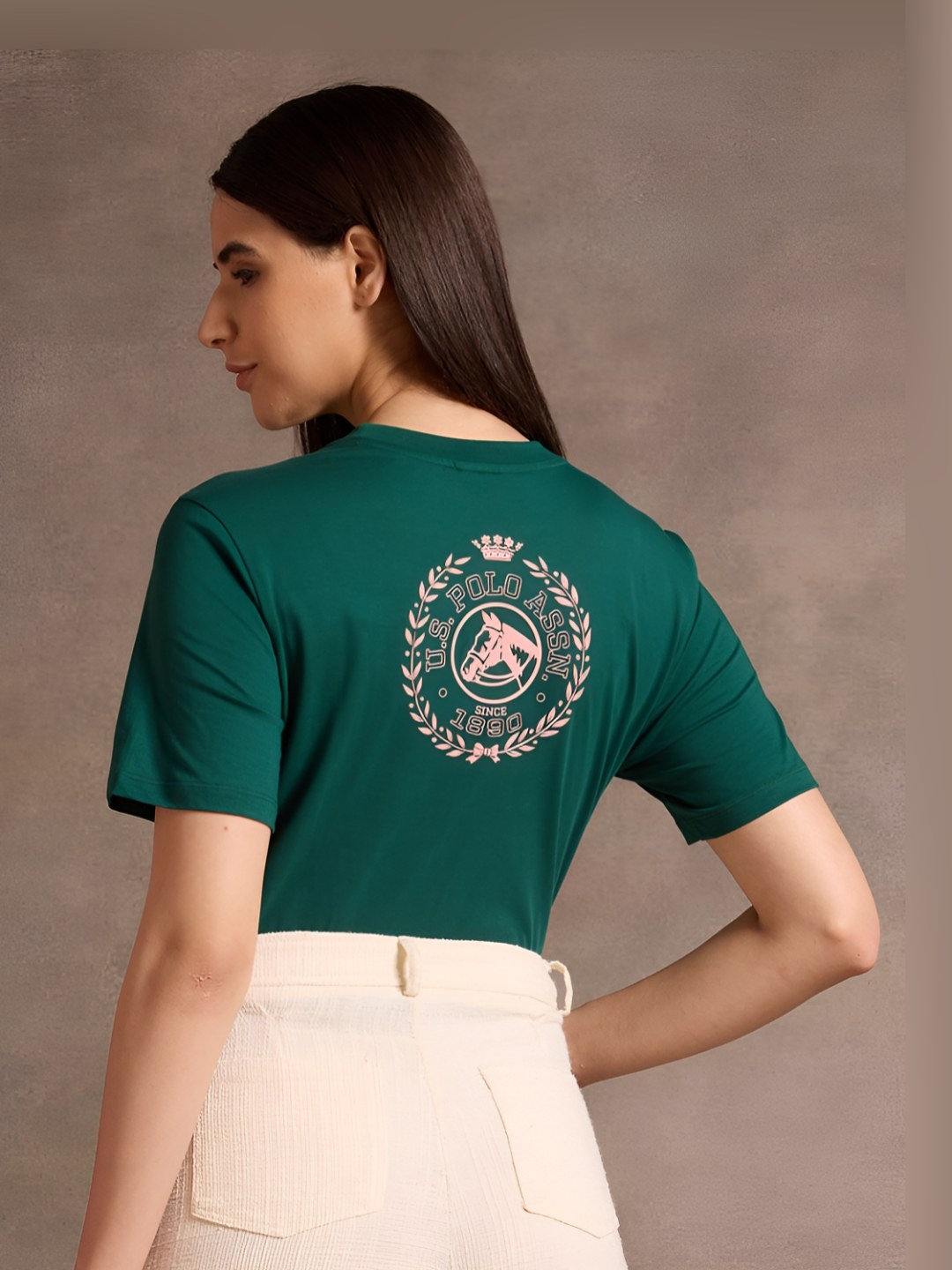 

U.S. Polo Assn. Women Typography Printed Cotton Boxy T-shirt, Green