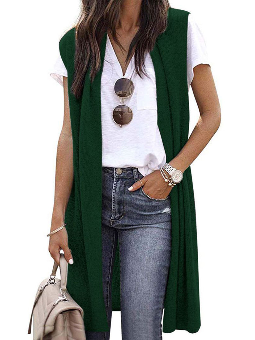 

StyleCast Green Sleeveless Open Front Longline Shrug