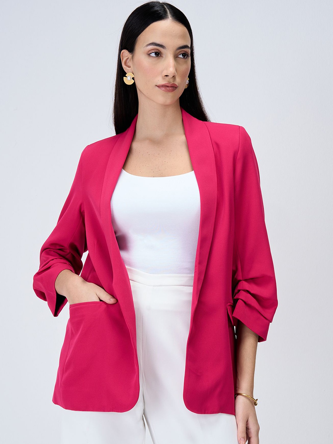 

SALT ATTIRE Tailored-Fit Shawl Collar Front Open Blazer, Pink