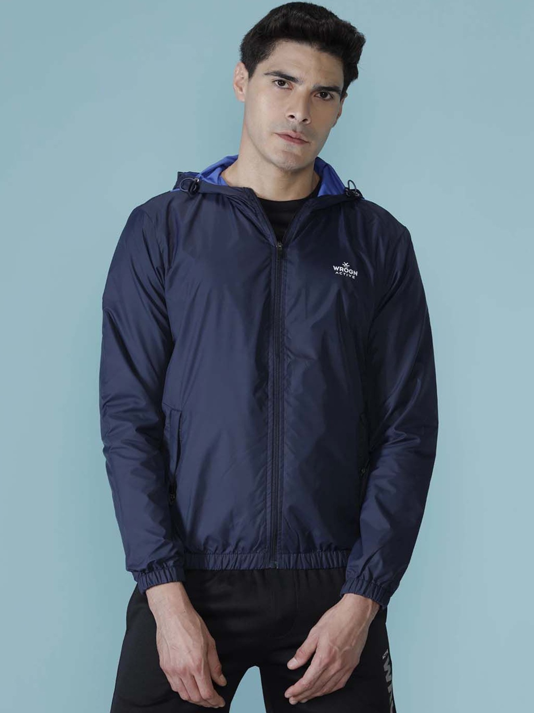 

WROGN Men Crop Sporty Jacket, Navy blue